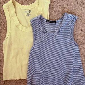 Brandy Melville 2 piece bundle; Yellow Tank Top and Blue Striped Tank Tops
